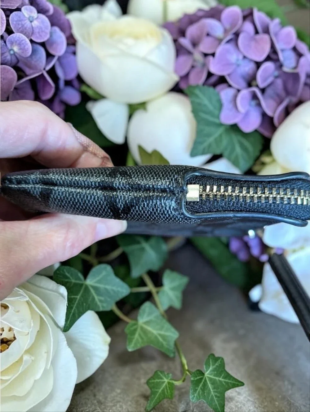 Coach Black Signature Zip Wristlet